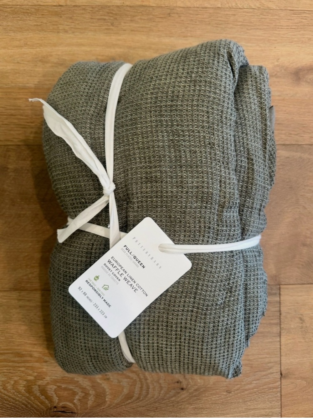 Pottery Barn Green Linen Waffle-Weave Duvet Cover Loren